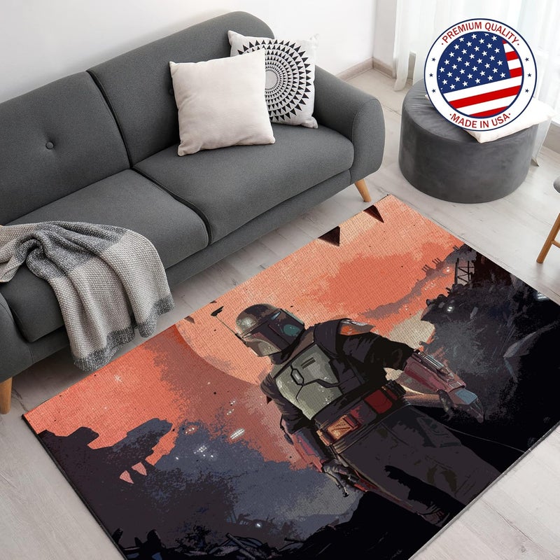 DreamController Starwarrs Bobba Fett Custom Rugs for Gamer Room (62x40inch)| Playroom Carpets Inspired by Games & Anime Decor for Gamers | Gamer Room Decor for Kids Teen Anti-Slip Gaming Mats - Image 1